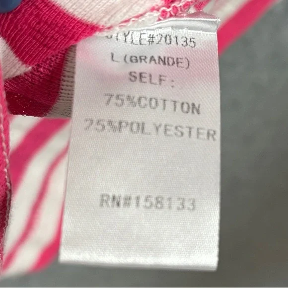 STACCATO V-Neck Short Sleeve Striped Slub Knit Top L Hot Pink - Picture 8 of 10